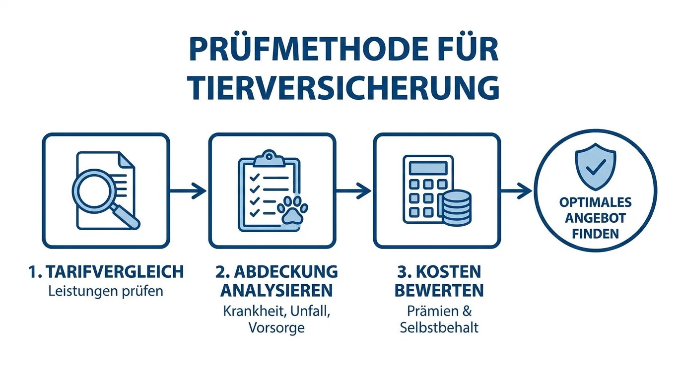 Infografik: dreistufige Prüfmethode für Tierversicherungen
